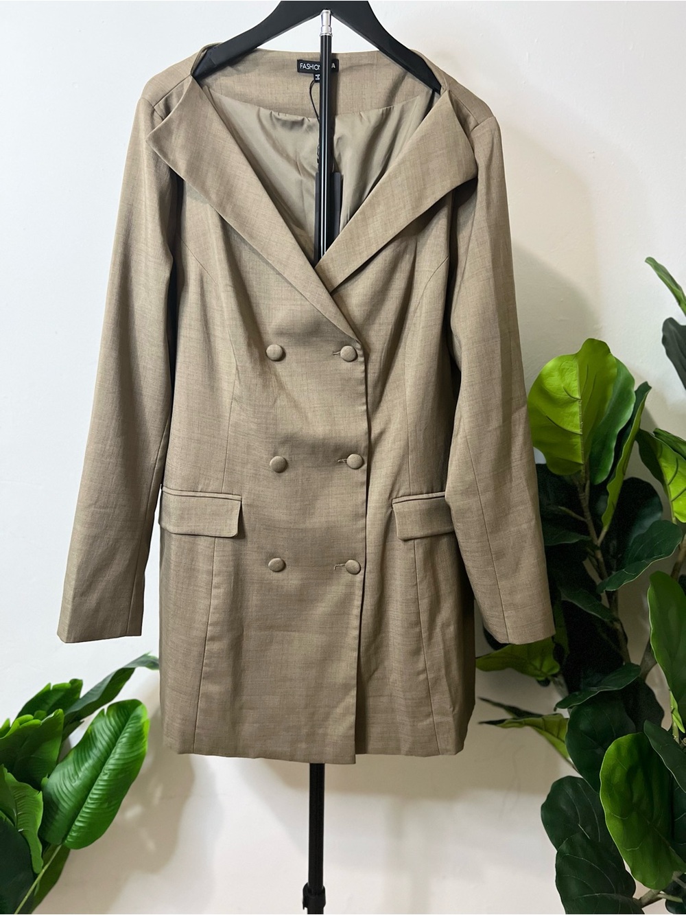 Fashion Nova 1X Taupe Double Breasted Blazer Dress NWT